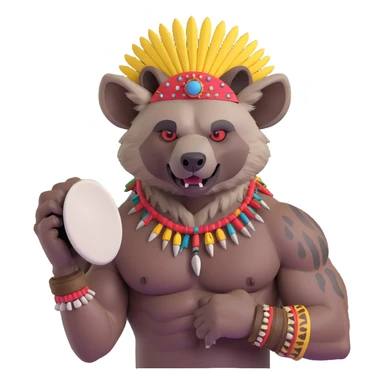 A native strong buff hyena with war bonnet flexing posing holding human head  sticker