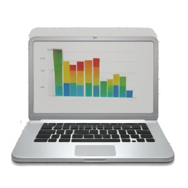 A laptop with a bar chart and an upward trend sticker