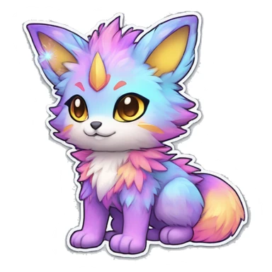 Anthro Fluffy Cool Cute Magical Elemental Shiny Colorful Neon Vibrant Colors Sparkle Kemono-style Chibi Fantasy-Animal-Fakémon-Pokémon-Hybrid Fur Sona Aesthetic Full Body Sticker sticker