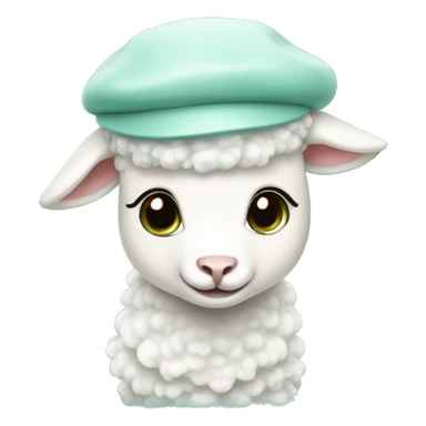 cute little lamb wearing a white beret in aqua green color sticker