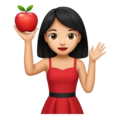 Lilo from Lilo & Stitch as an apple style emoji, waving, red dress, black hair sticker