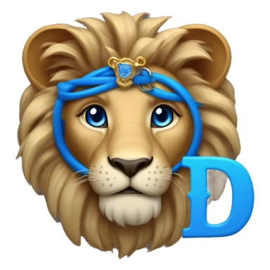 Lion w blue eyes and old English letter D necklace on sticker