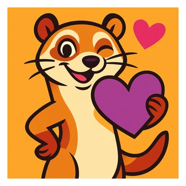flirtatious ferret with a purple heart, vibrant toon style, winking and smiling sticker