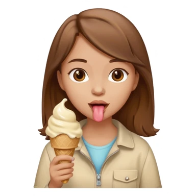 Un fille  brune au vêtement  beige qui mange une glace sticker