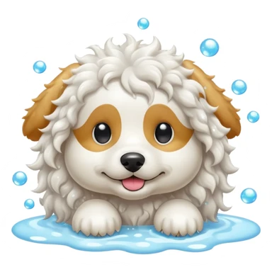 white curly dog with soap bubbles sticker