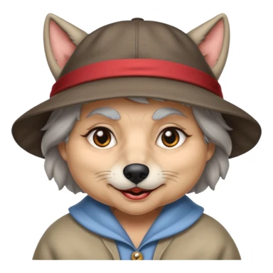The big bad wolf is wearing Grandma's clothes and a hat, yet its face still looks like a wolf's. sticker