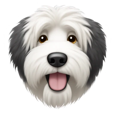 Old English sheepdog with a face like a black and white cookie sticker