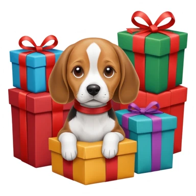 beagle sat amongst the xmas presents sticker