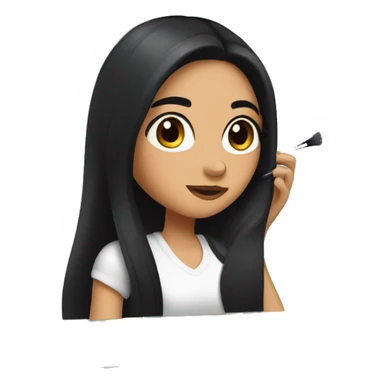 Pretty girl with long black hair and brown eyes doing her makeup in a mirror  sticker