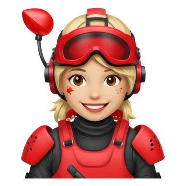 blond girl playing paintball with red paintball face gear sticker