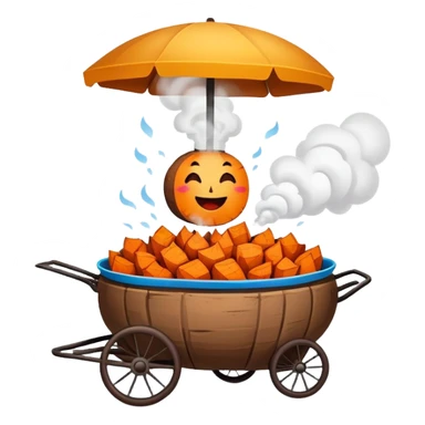Street vendor roasted sweet potato with steam rising, simplified emoji style with bold outlines and bright colors, cartoon style hot Kao Hong Shu sticker