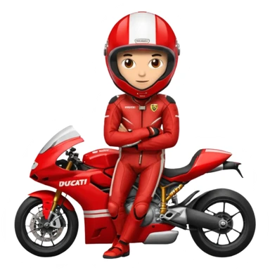 biker with red ducati full face helmet and red ducati suit sticker