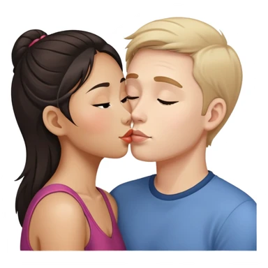 White guy kisses Asian girl cheek sticker