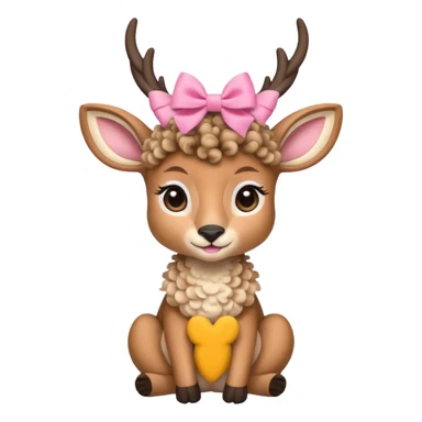 cute gazzelle with curly fur, sitting down, wearing a pink bow on its head.   sticker