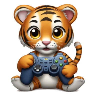Cartoony baby tiger holding a gmeing controler sticker