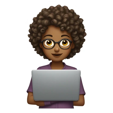 Short curly haired brown girl with laptop sticker
