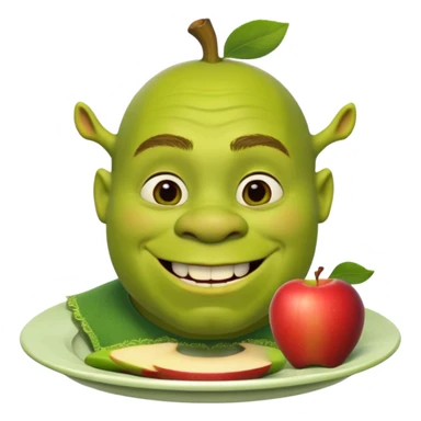 shrek on a plate with an apple in his mouth sticker