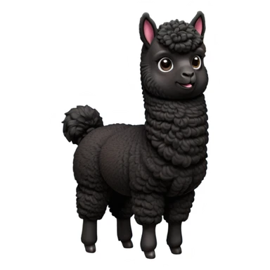cinematic-[black alpaca]-realistic-full-body-standing-emoji,-tail-flicking-lazily,-head-tilted-dramatically,-curly-[black]-coat,-simplified-yet-realistic-focused-features,-highly-detailed,-glowing-with-an-almost-sarcastic-glow sticker