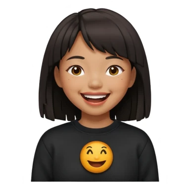 Asian girl in black fringed swearshirt, laughing sticker