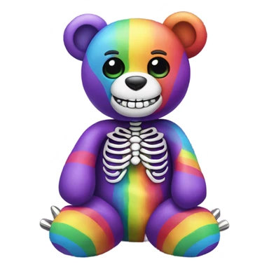 Purple teddy bear wearing a rainbow shirt with skeleton on teeth and metal spikes  sticker
