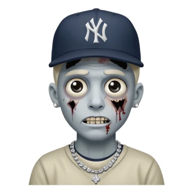 Zombie con aretes con una gorra new York yankee y una cadena de diamante hombre aretes pequeños y de negro y blanco  aretes pequeños  sticker