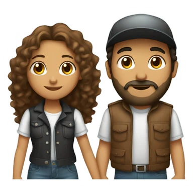 
a Hispanic girl with long curly hair and a Hispanic boy with a beard and cap facing away, both holding hands sticker