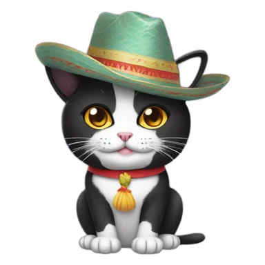 tuxedo cat wearing sombrero sticker