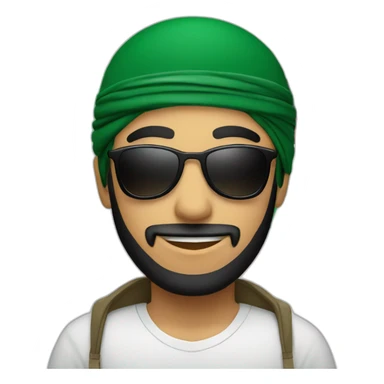 Muslim men with sunglasses take Palestine flag sticker