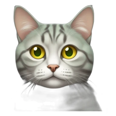 american short hair cat- tabby- a little bit fat- green yellow eyes- the distances between eyes is a little bit far- gray hair fluffy- looks cute- sleeping sticker
