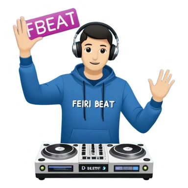 “Ein dynamisches, lebhaftes Emote mit dem Text ‘Feier den Beat’ in leuchtenden, fetten Buchstaben. Im Hintergrund sieht man eine stilisierte DJ-Platte, die von einer Hand gehalten und gescratcht wird. Leuchtende Farben und rhythmische Wellenlinien vermitteln die Energie und den Groove der Musik.” sticker