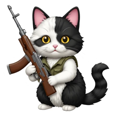 black and white cat with an ak47 gun sticker