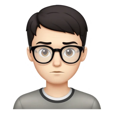 nerdy skinny dark haired boy with strong dark eyebrows and glasses, no beard, short hair sticker