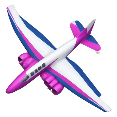 A plane with a mainly white fuselage, a vibrant fuchsia rear transitioning to dark blue on the tail and wings, a blue-and-white tail design, gray metallic wings, and bright fuchsia engines. sticker