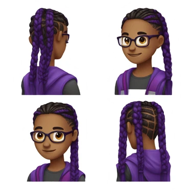 Brown teen nerd androginous boy with black and dark purple box braids showing near the eyes sticker