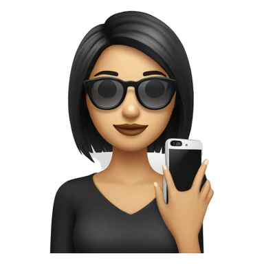 Chica morena de cabello largo y gafas negras con celular en la mano sticker