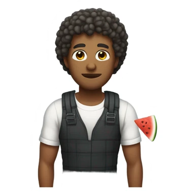 dude with curly short hair with a lite beard holding a watermelon and fried chicken in a prisoner outfit sticker