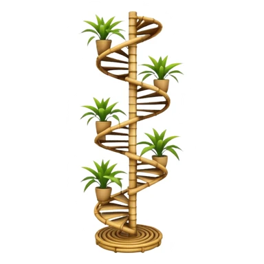 Large futuristic multi-tier multi-level spiral step plant rack constructed from thin bamboo poles  sticker