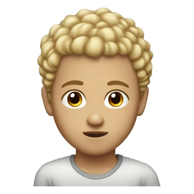 black eyes, very very curly blonde very short hair, boy, serious face sticker