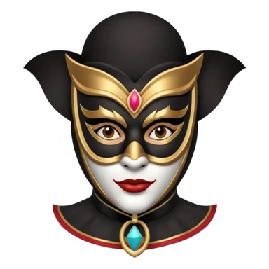 masked circus acrobat portrait, head and shoulders only, elegant carnival mask, dark outfit collar, dramatic expression, 3D cartoon, mobile game icon style, clean background, no text, no watermark
 
 sticker