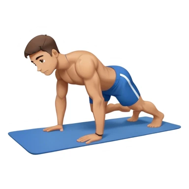 buff man blue shorts doing plank exercise on yoga mat sticker