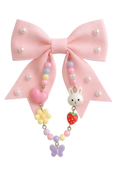 kpop bow with tiny charms and beads, cute and trendy, remove background sticker