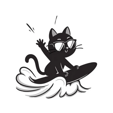 cat with sunglasses surfing a wave sticker