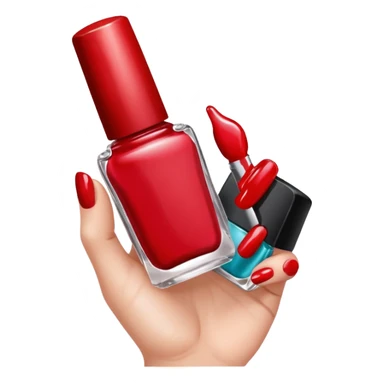 hand with painted nails and nail polish bottle sticker