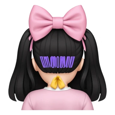 Black open hair from behind with baby pink bow sticker