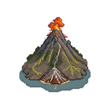 Volcanic island with multiple erupting peaks and ash clouds sticker