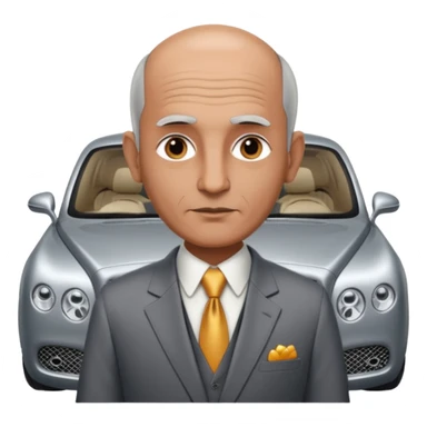 Slightly Balding graying indian guy in suit with a bentley names professor bw tlt sticker