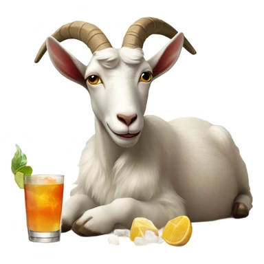 Goat laying on the beach sipping a cocktail sticker