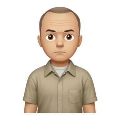 Carl from Sling Blade, serious expression, recognizable features, chin sticking out, slouching posture, no glasses, shirt with collar,  side view,show his entire body, he is standing. we see him from the side. Not frontal view. Side view. He sticks his head forward sticker