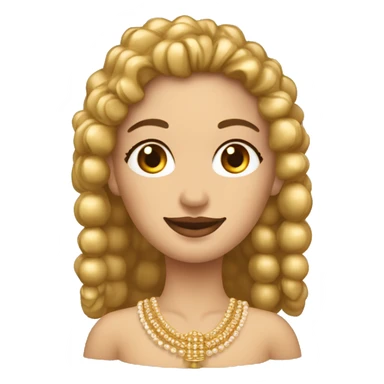 Mujer con rulos y flequillo que tiene pendientes de perlas y un colgante en el cuello dorado sticker