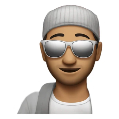 Muslim men with sunglasses take Tunisia flag sticker